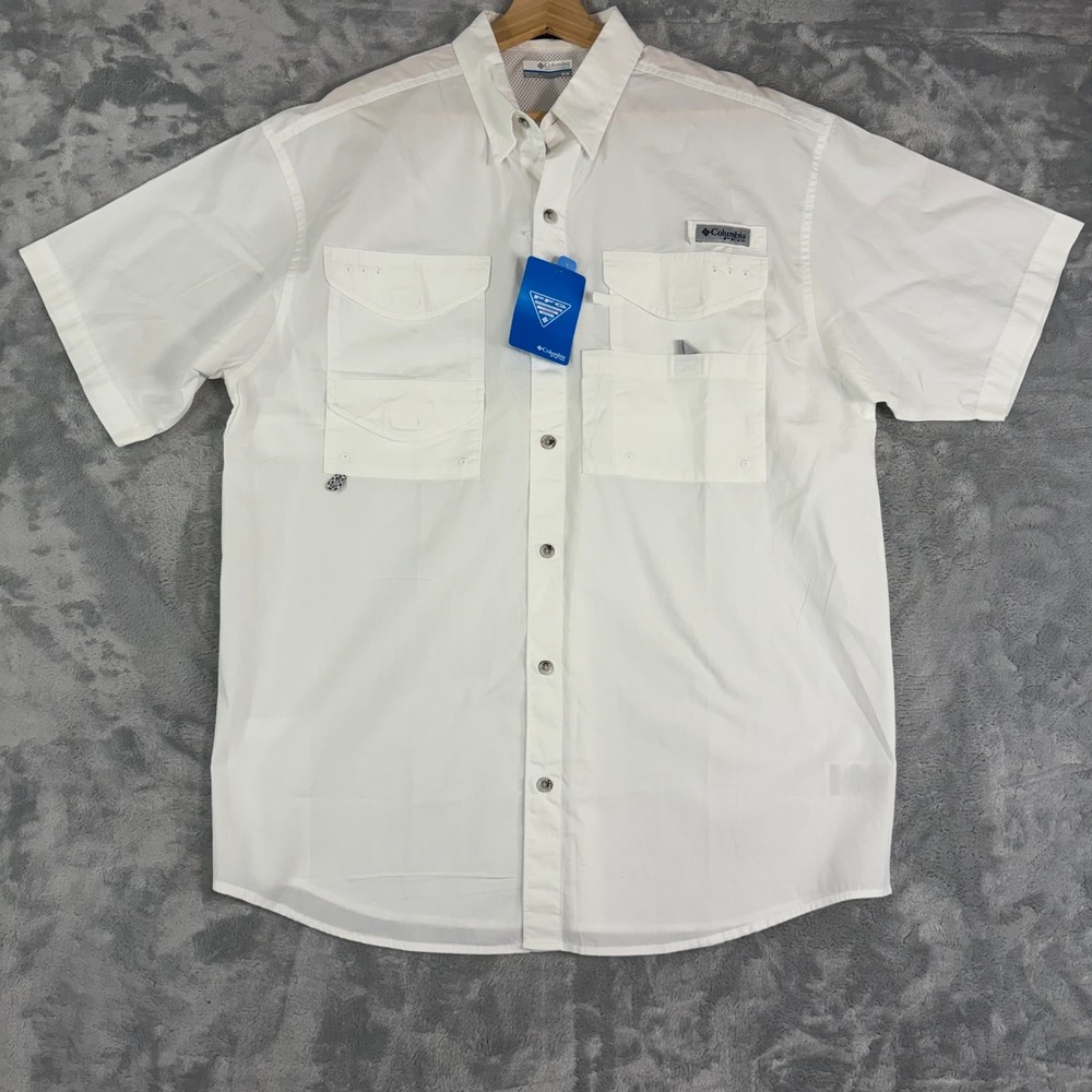 Columbia Bonehead SS Shirt Mens Medium TG White Short Sleeve NWT FM7130-100 PFG